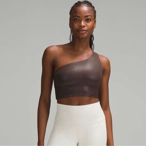 Excellent condition Lululemon asymmetrical align bra ribbed espresso shine 8